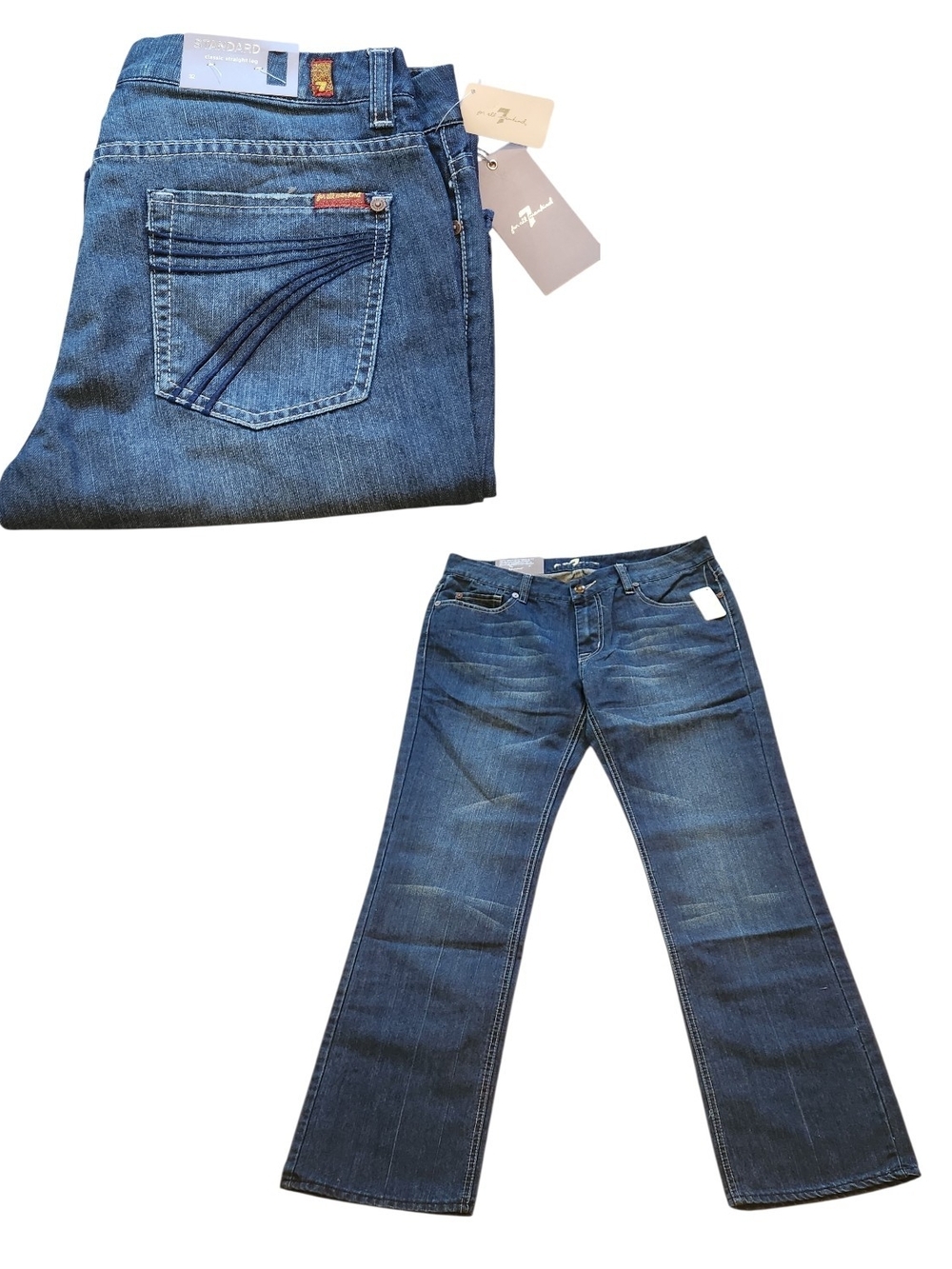 NWT 7FAM Standard Midrise Embroidered Seven Pocket USA Straight Leg Jeans Sz 32